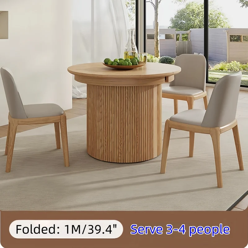 Table de salle à manger ronde extensible en bois massif