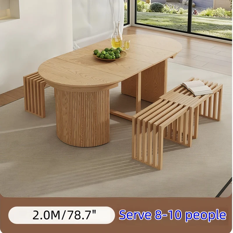 Table de salle à manger ronde extensible en bois massif
