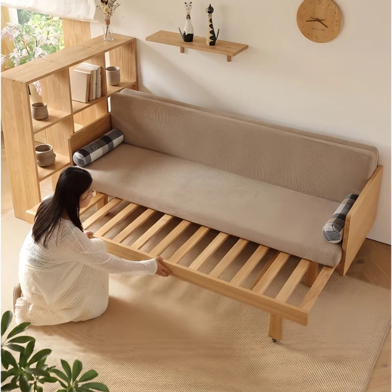 Canapé-lit tatami à cadre en bois massif Japandi