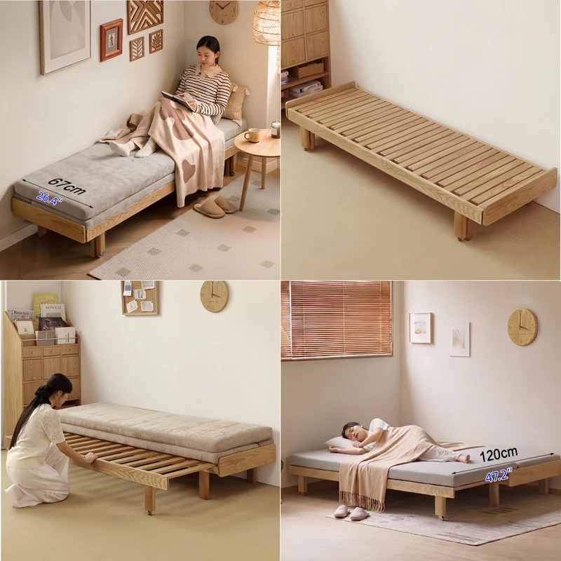 Canapé-lit tatami à cadre en bois massif Japandi