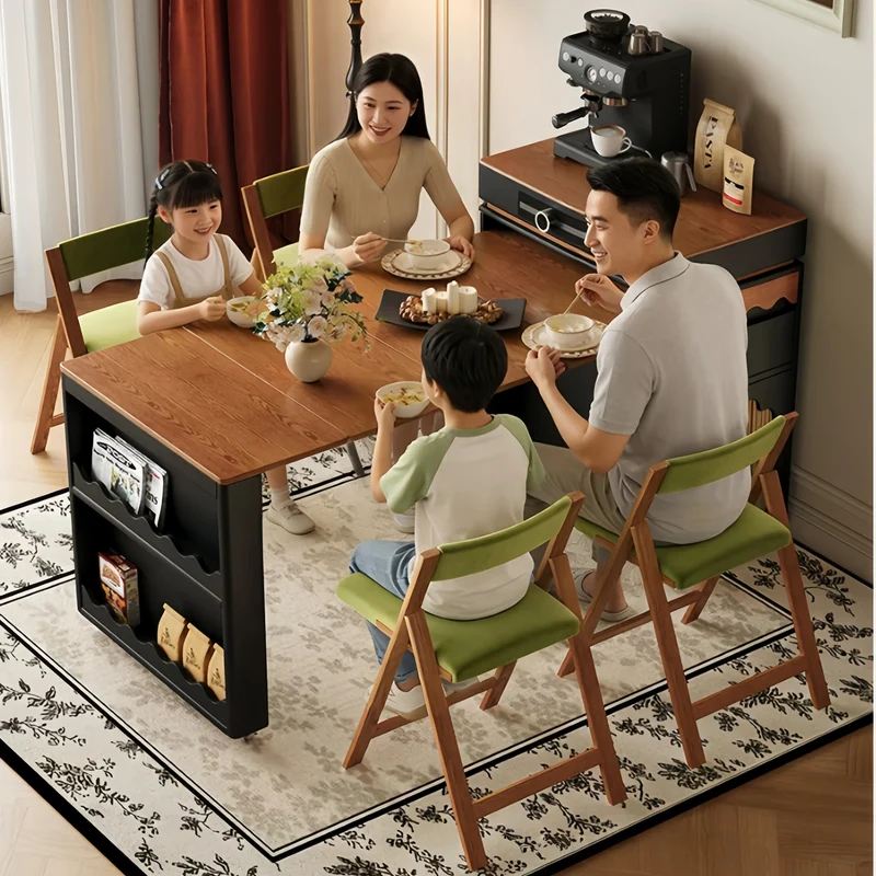 Table îlot de cuisine extensible de style nordique rétro avec 4 chaises