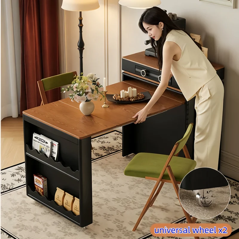Table îlot de cuisine extensible de style nordique rétro avec 4 chaises