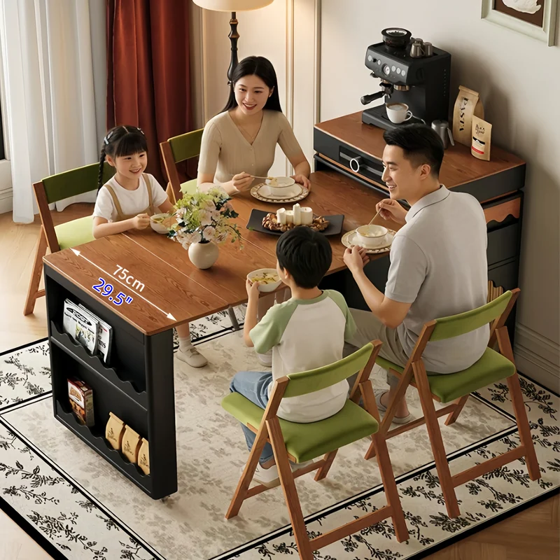 Table îlot de cuisine extensible de style nordique rétro avec 4 chaises