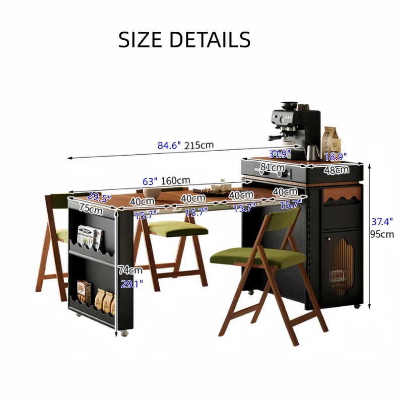 Table îlot de cuisine extensible de style nordique rétro avec 4 chaises