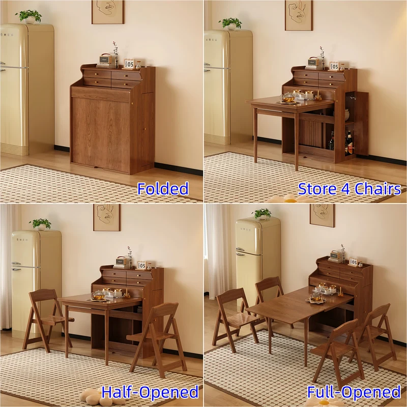 Ensemble table et chaises pliantes gain de place avec 4 chaises et tiroirs de rangement