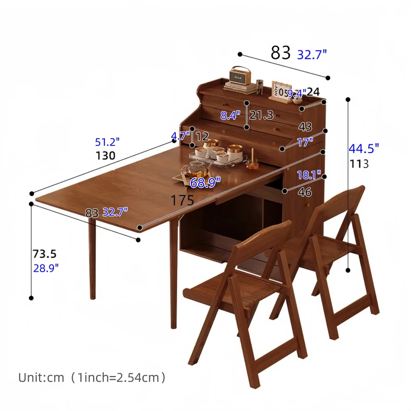 Ensemble table et chaises pliantes gain de place avec 4 chaises et tiroirs de rangement
