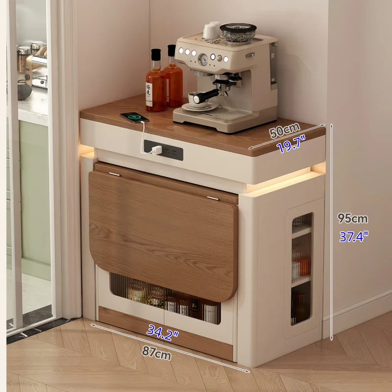 Îlot de cuisine extensible en bois massif avec ensemble de 4 chaises