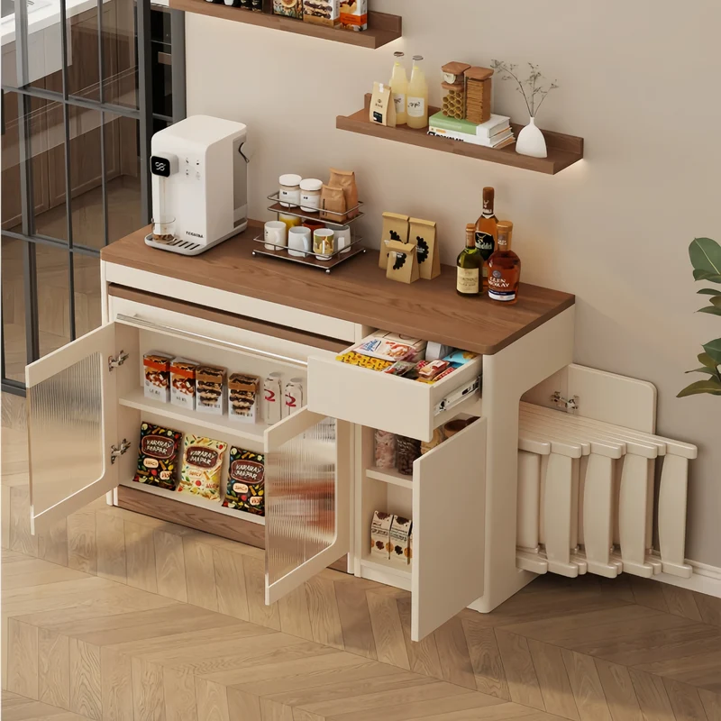 Îlot de cuisine extensible avec rangement et chaises
