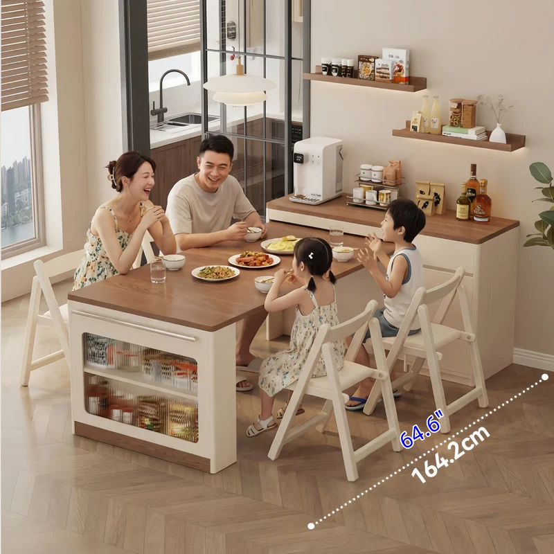 Îlot de cuisine extensible avec rangement et chaises