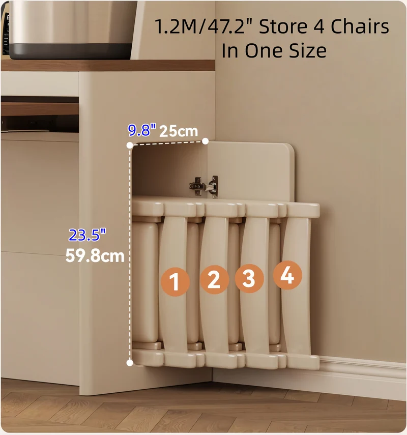 Îlot de cuisine extensible avec rangement et chaises