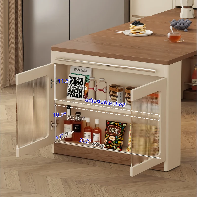 Îlot de cuisine extensible avec rangement et chaises