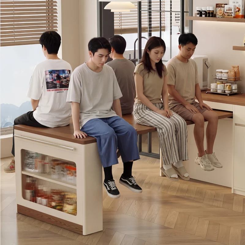Îlot de cuisine extensible avec rangement et chaises