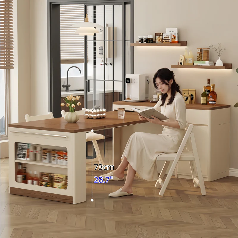 Îlot de cuisine extensible avec rangement et chaises