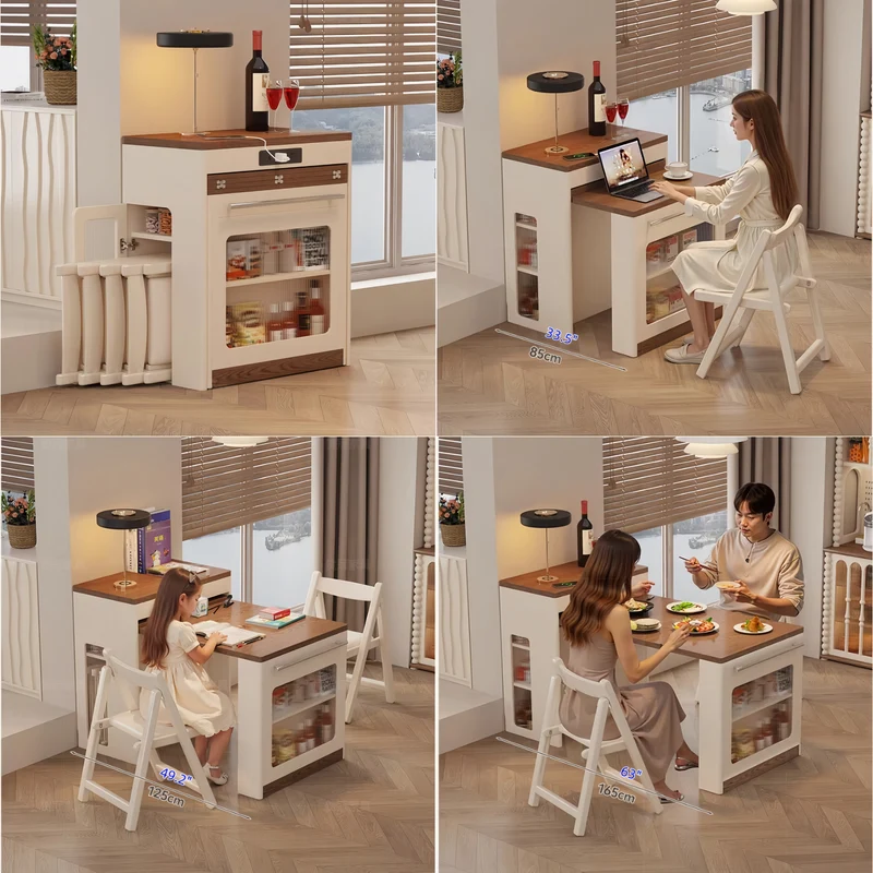 Îlot de cuisine extensible avec rangement et chaises