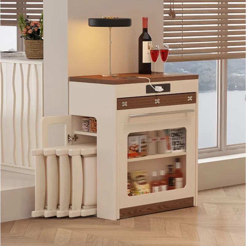 Îlot de cuisine extensible avec rangement et chaises