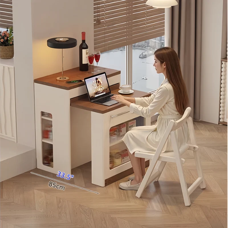 Îlot de cuisine extensible avec rangement et chaises