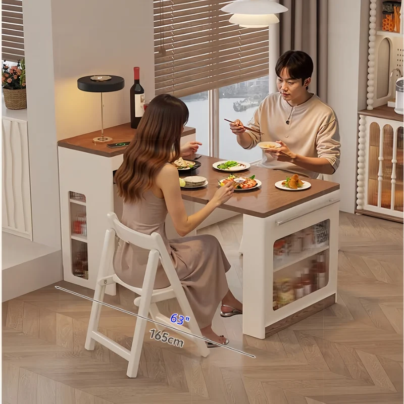 Îlot de cuisine extensible avec rangement et chaises