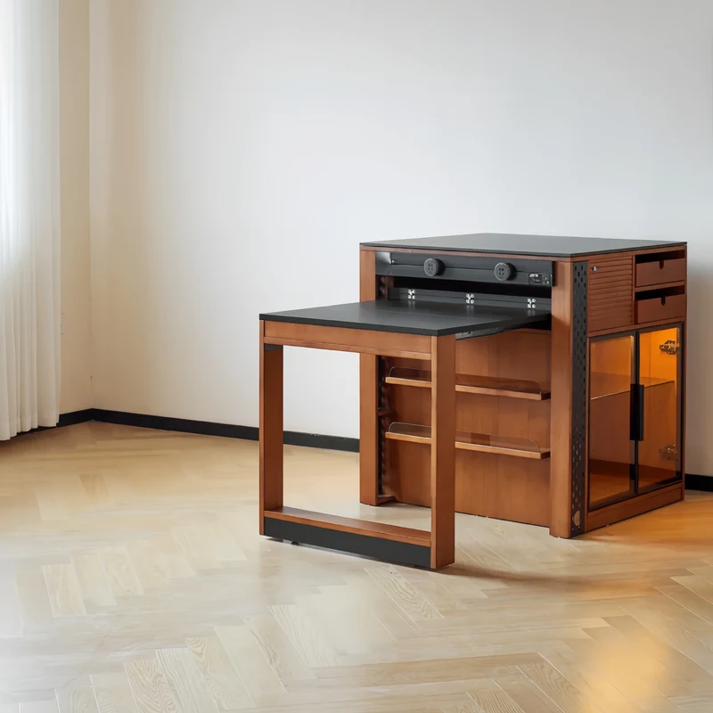 Îlot de cuisine en buis massif avec table à manger extensible