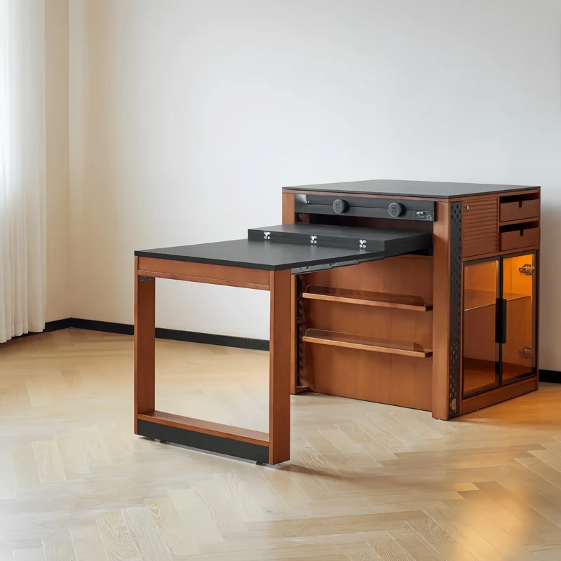 Îlot de cuisine en buis massif avec table à manger extensible