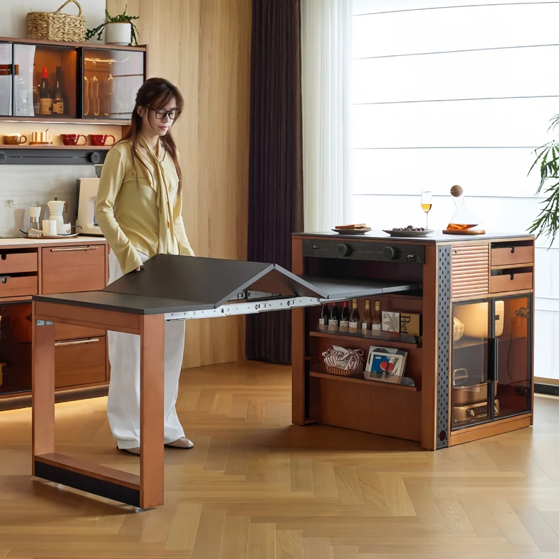 Îlot de cuisine en buis massif avec table à manger extensible