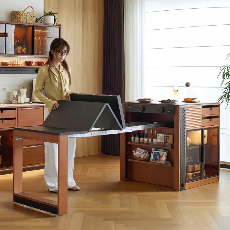 Îlot de cuisine en buis massif avec table à manger extensible