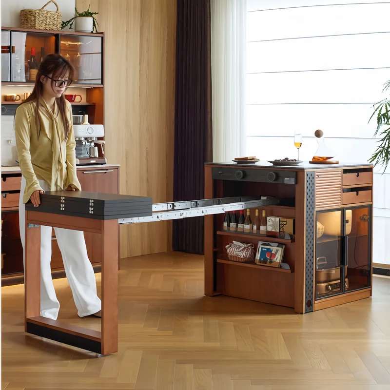Îlot de cuisine en buis massif avec table à manger extensible
