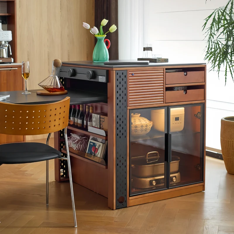 Îlot de cuisine en buis massif avec table à manger extensible
