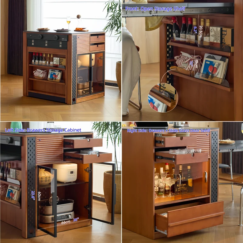Îlot de cuisine en buis massif avec table à manger extensible