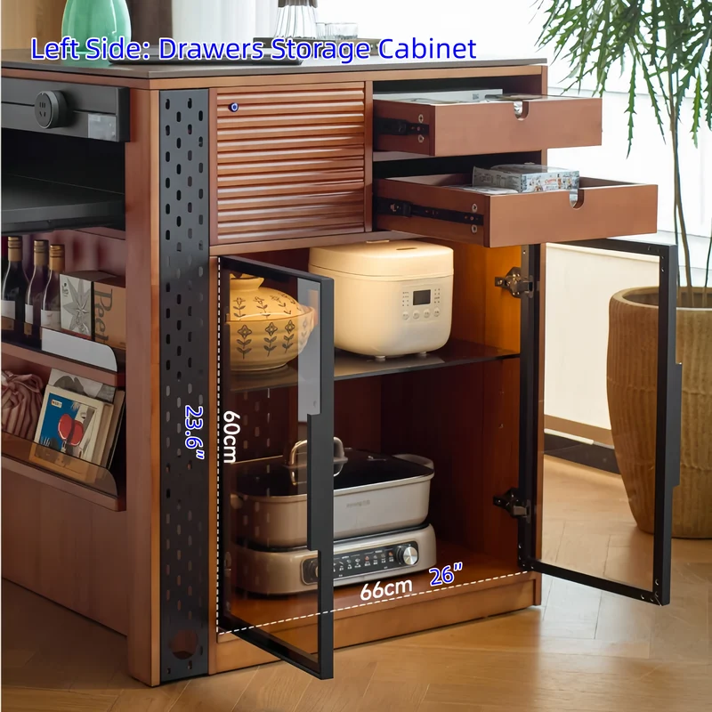 Îlot de cuisine en buis massif avec table à manger extensible