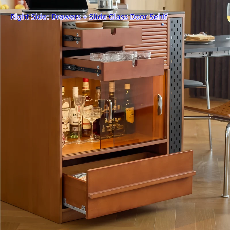 Îlot de cuisine en buis massif avec table à manger extensible