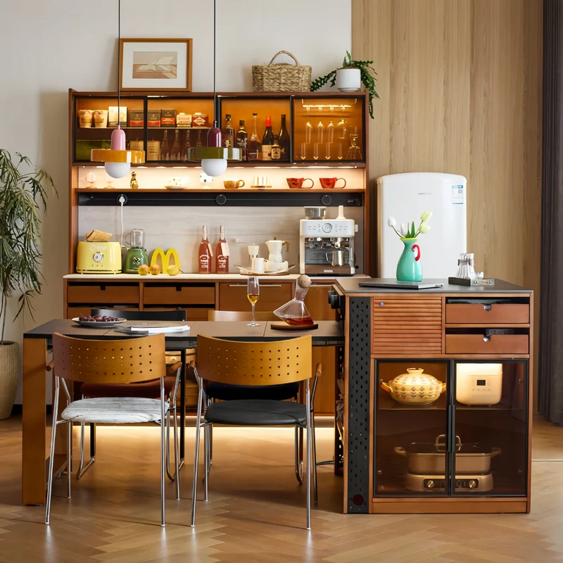 Îlot de cuisine en buis massif avec table à manger extensible