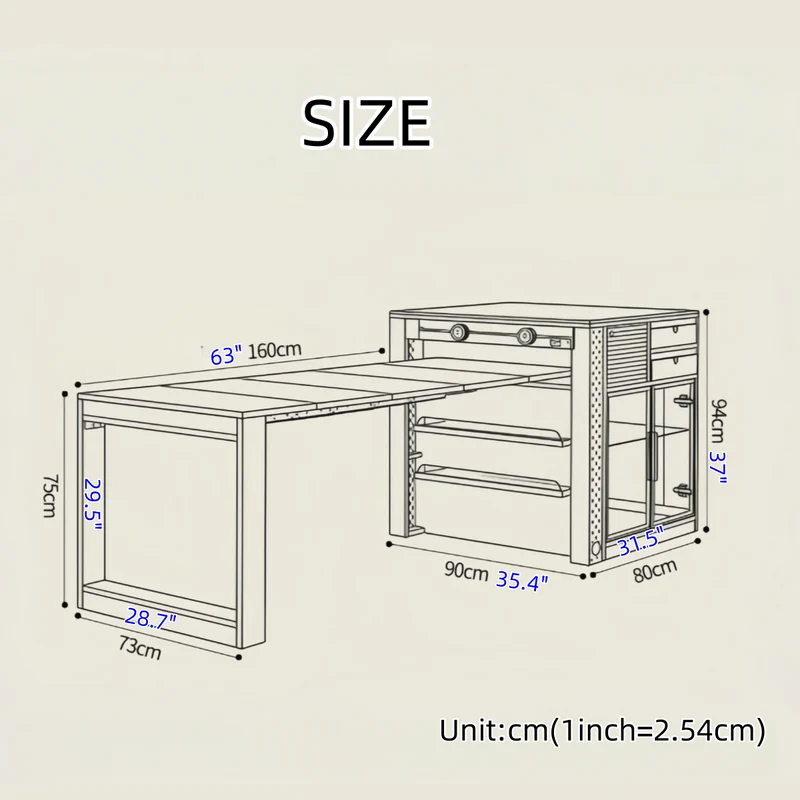 Îlot de cuisine en buis massif avec table à manger extensible