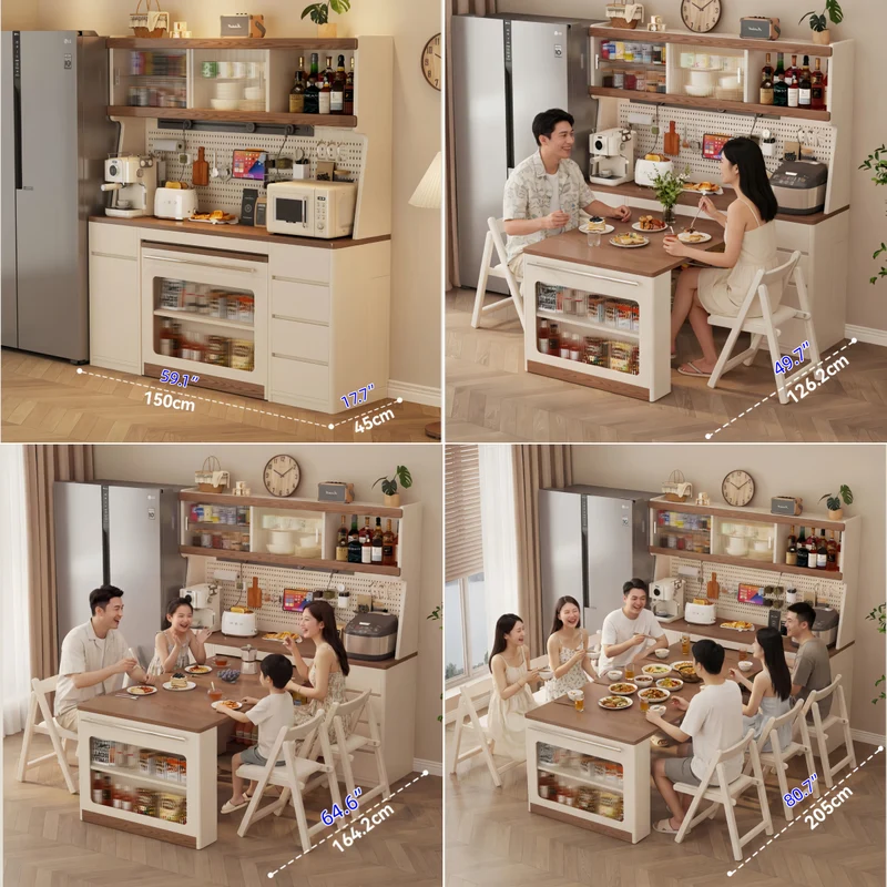 Buffet en bois massif avec table à manger extensible