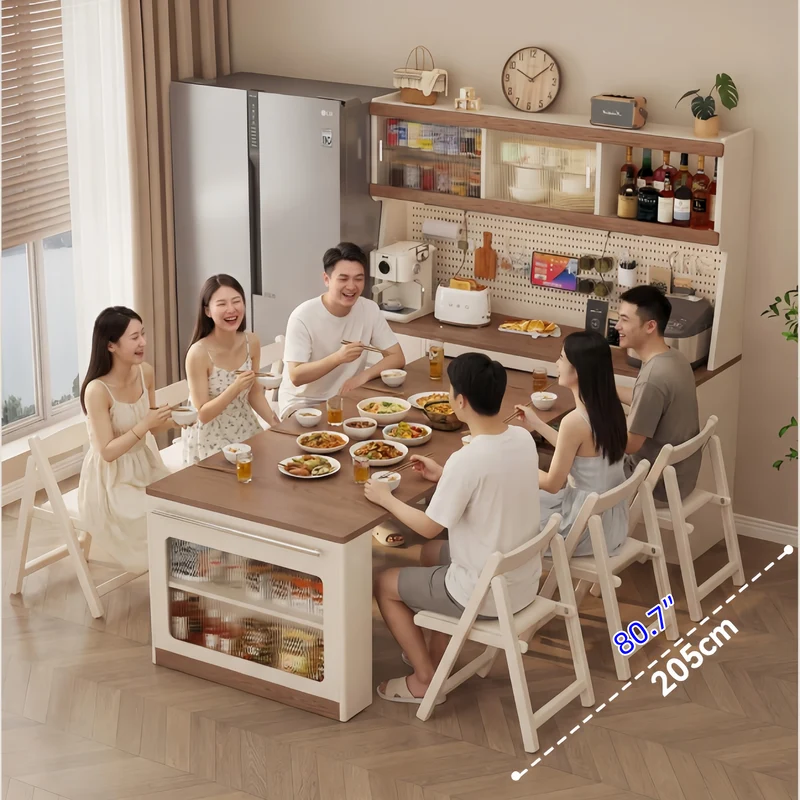 Buffet en bois massif avec table à manger extensible