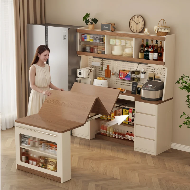 Buffet en bois massif avec table à manger extensible