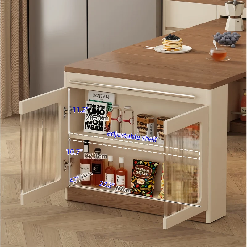 Buffet en bois massif avec table à manger extensible