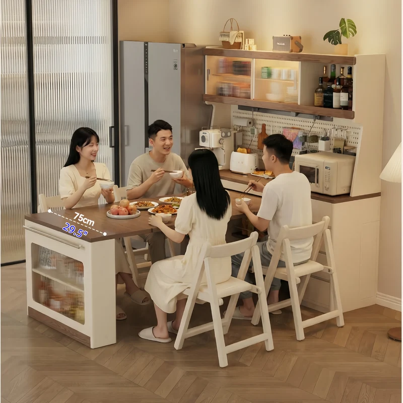 Buffet en bois massif avec table à manger extensible