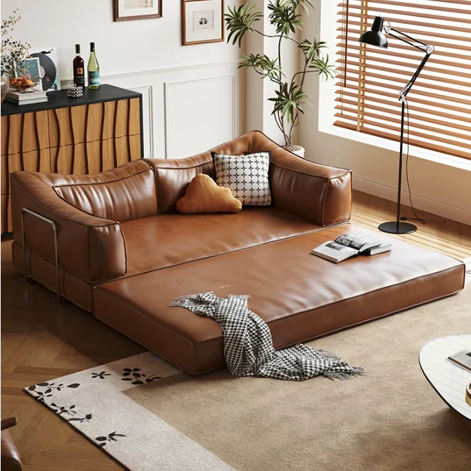 Canapé-lit modulaire sans ossature en cuir ciré à l'huile