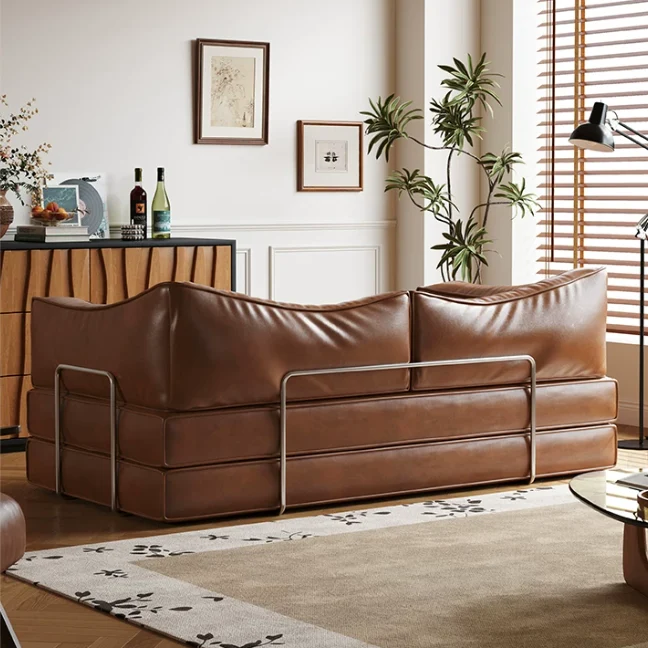 Canapé-lit modulaire sans ossature en cuir ciré à l'huile