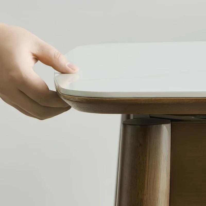 Table de salle à manger extensible en bois massif avec plateau en pierre frittée
