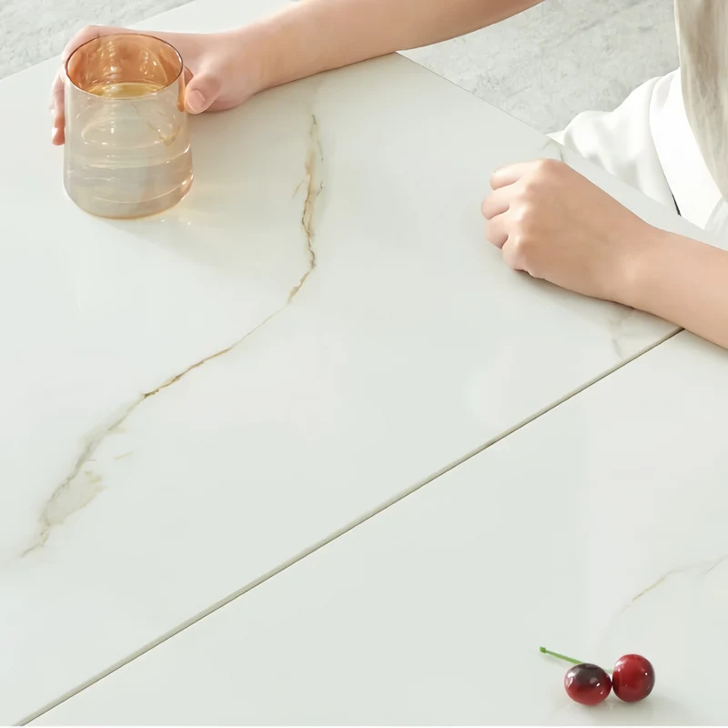 Table de salle à manger extensible en bois massif avec plateau en pierre frittée
