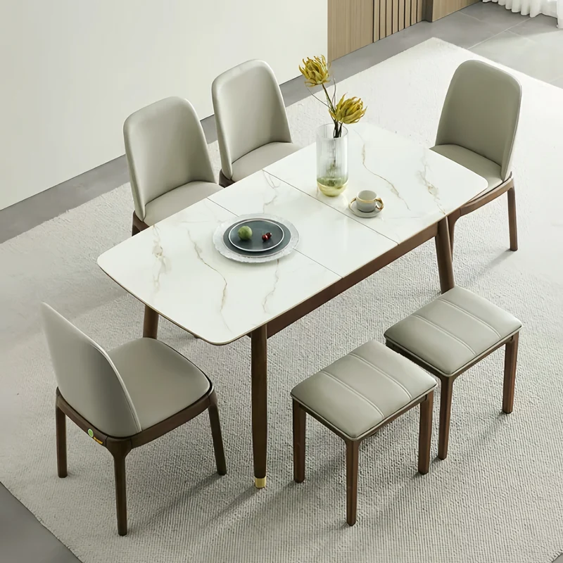 Table de salle à manger extensible en bois massif avec plateau en pierre frittée