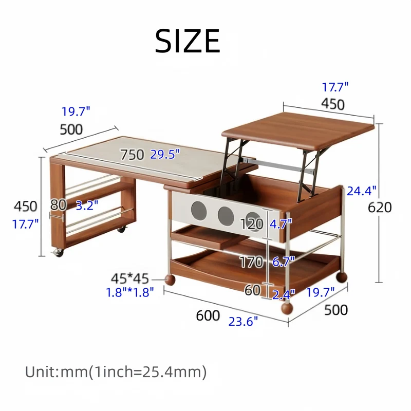 Table basse de bureau relevable et pivotante MUSE