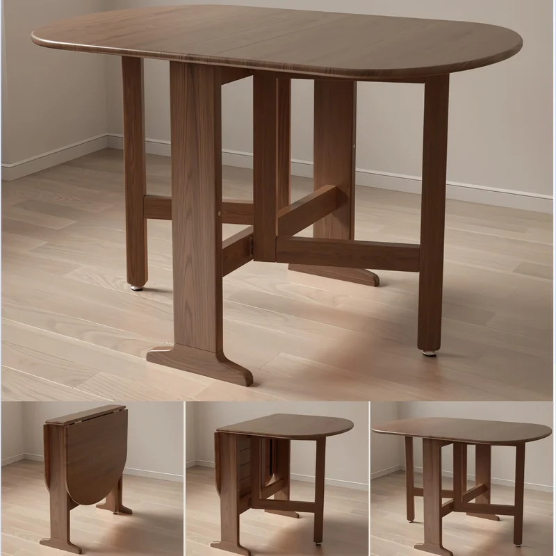 Table de salle à manger à double abattant en bois massif ultra-mince