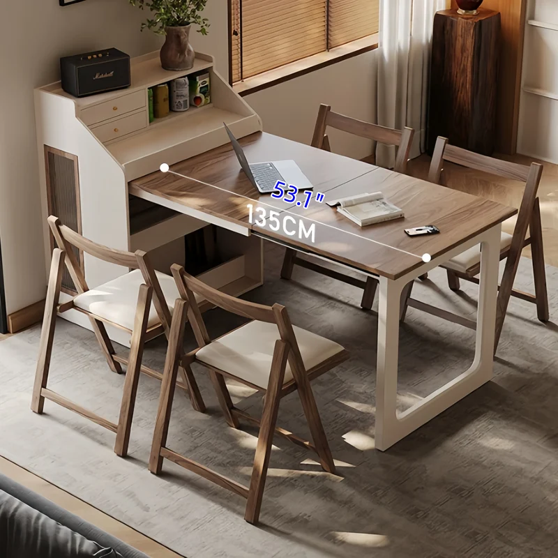 Table de salle à manger gain de place avec rangement dissimulé pour les chaises et tiroirs intégrés