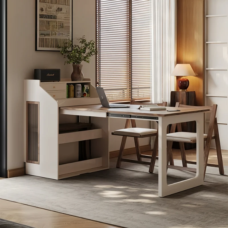 Table de salle à manger gain de place avec rangement dissimulé pour les chaises et tiroirs intégrés