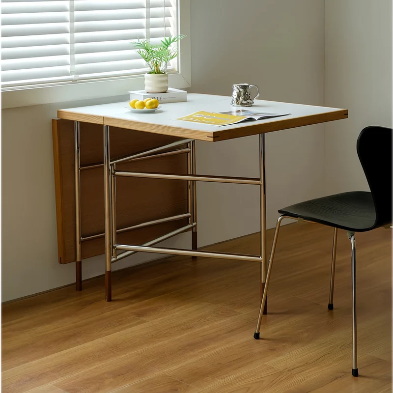 Table de salle à manger à double abattant avec pieds en acier inoxydable