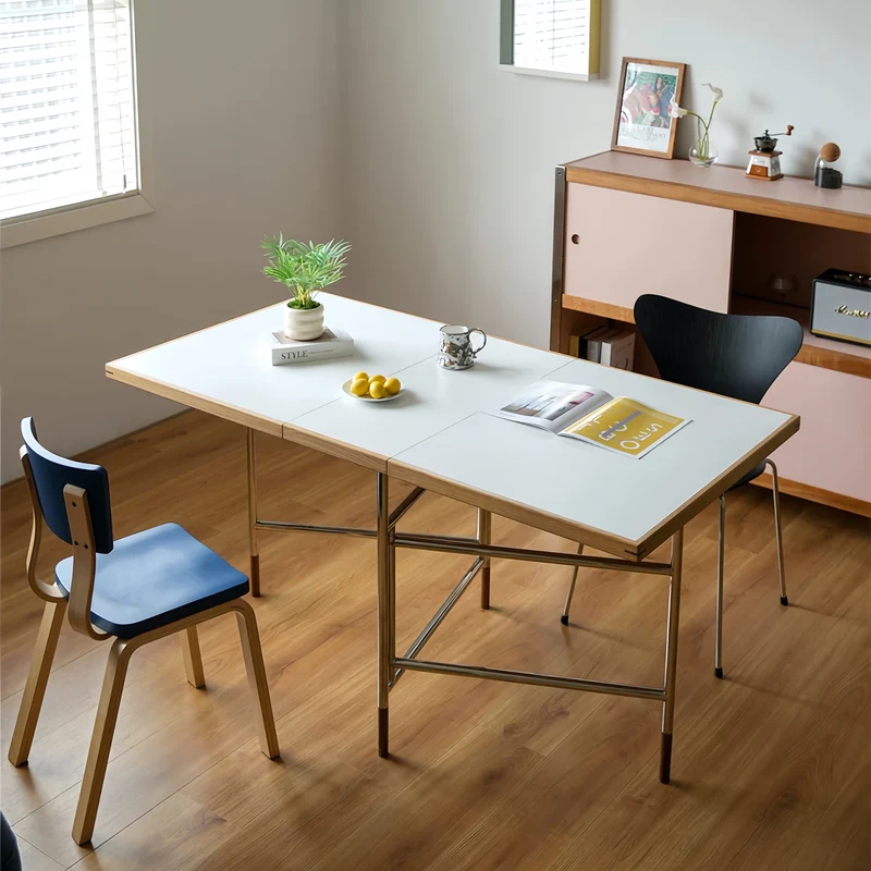 Table de salle à manger à double abattant avec pieds en acier inoxydable