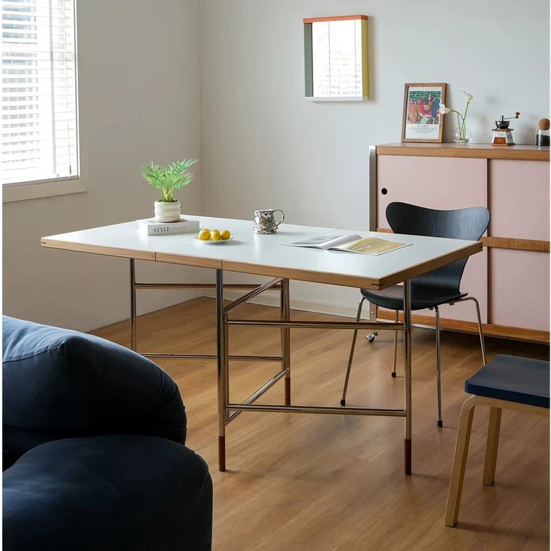 Table de salle à manger à double abattant avec pieds en acier inoxydable