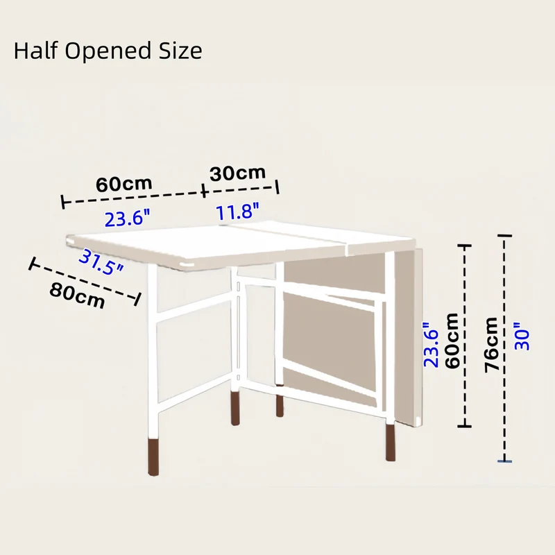 Table de salle à manger à double abattant avec pieds en acier inoxydable
